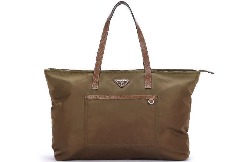 PRADA BR4338 BROWN NYLON TOTE BAG, WITH ZIPPER, CARD & DUST COVER