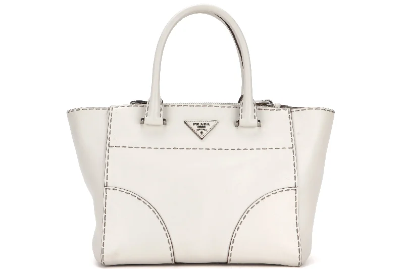 PRADA B2861K TALCO CITY CALF LEATHER 2 WAY BAG SILVER HARDWARE, WITH CARD, STRAP & DUST COVER