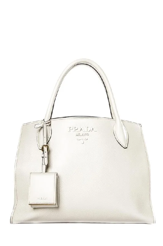 Prada 2018 Saffiano Monochrome White Leather Tote