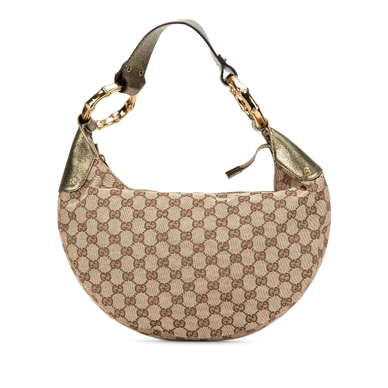 Brown Gucci Medium GG Canvas Bamboo Ring Hobo