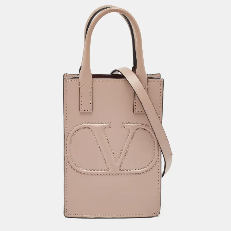 Beige Leather Mini VLogo Tote