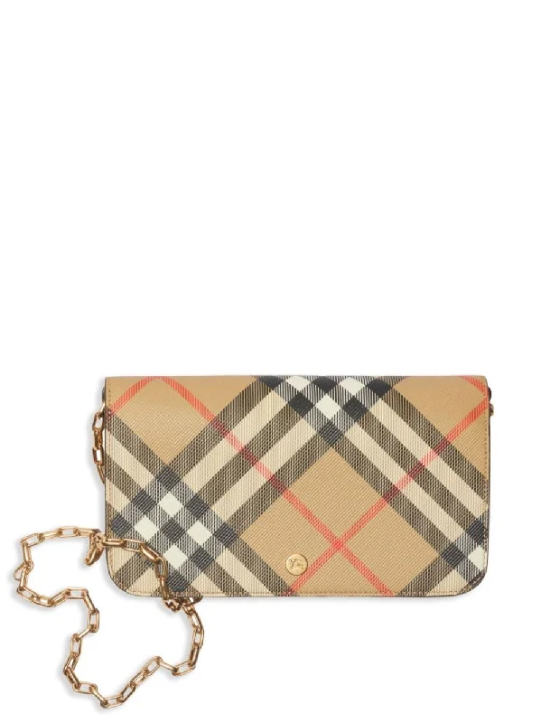 Women's Check Wallet On Chain in Sand | 8095123160296