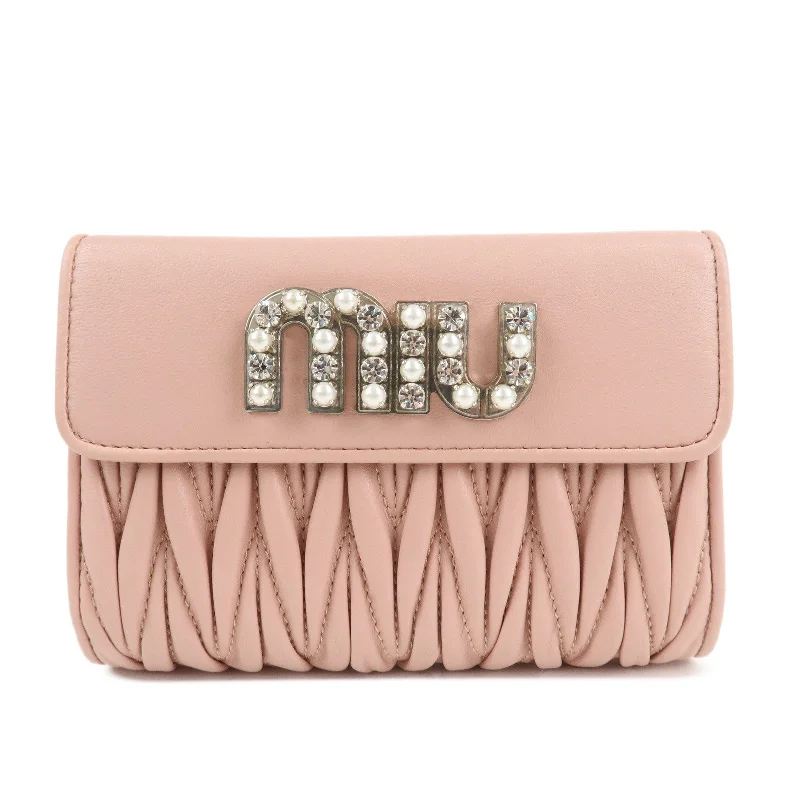 MIU MIU Matelasse Leather Tri-fold Wallet Pink