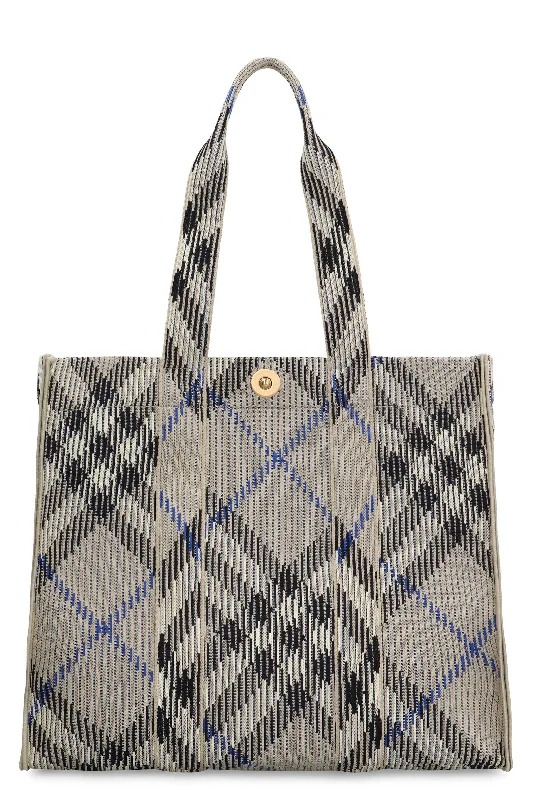 Women's Check Media Canvas Tote Bag in Black | 8090405158223 Color B9629