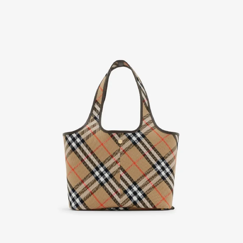 Women's Small Check Tote in Sand | 8094685159199