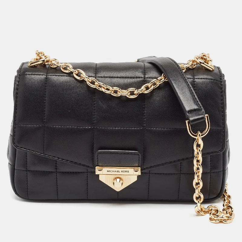 Black Quilted Leather Large Soho Chain Shoulder Bag