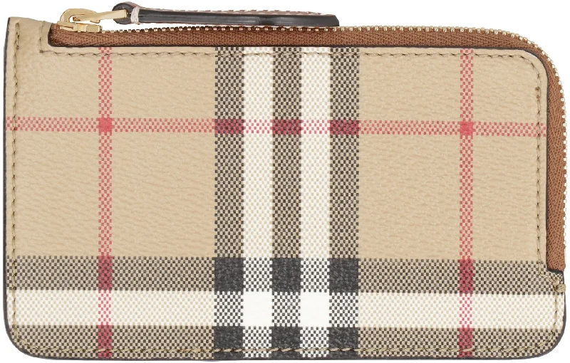 Women's Checked Motif Card Holder in Beige | 8070419143231 Color A7026