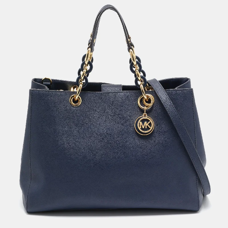 Navy Blue Leather Cynthia Tote