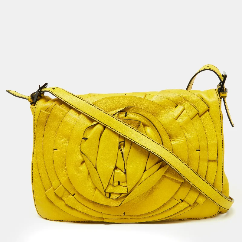 Yellow Leather Petale Rose Shoulder Bag