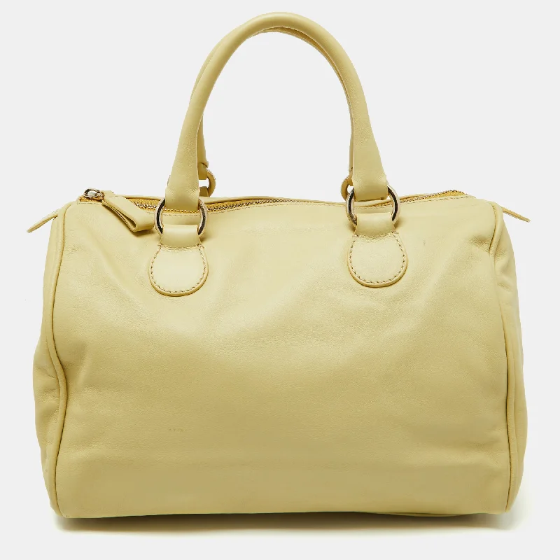 Yellow Leather Zip Boston Bag