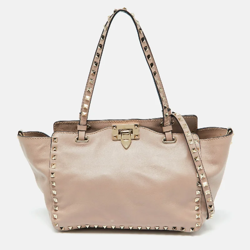 Pink Leather Medium Rockstud Trapeze Tote