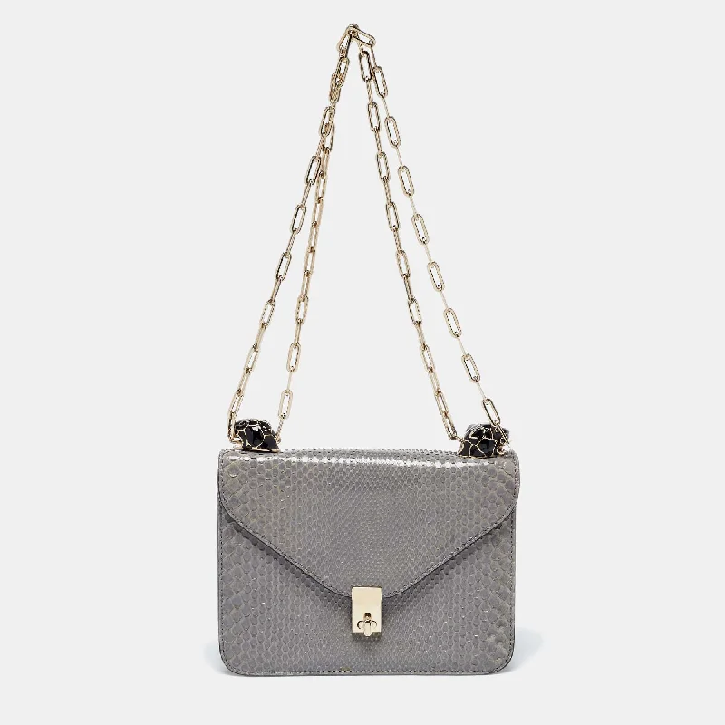 Grey Python Panther Flap Shoulder Bag