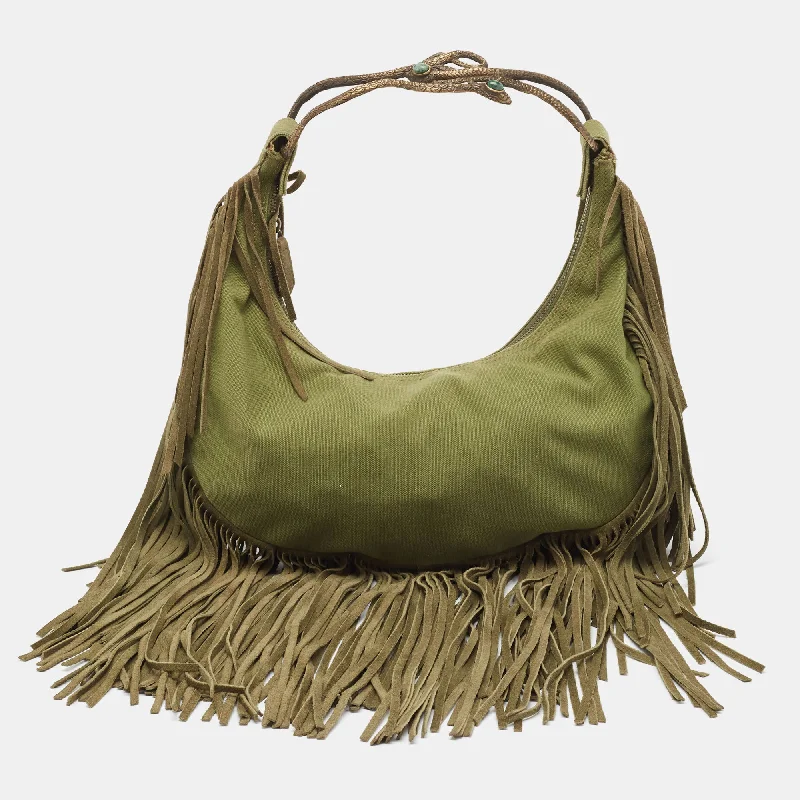 Military Green Canvas Fringe Hobo