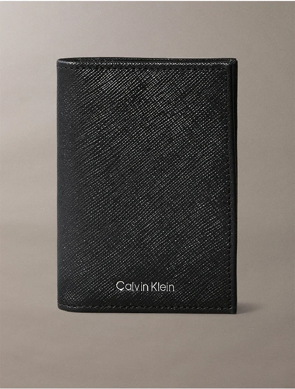 Men's Refined Saffiano Compact Bifold Wallet - Black