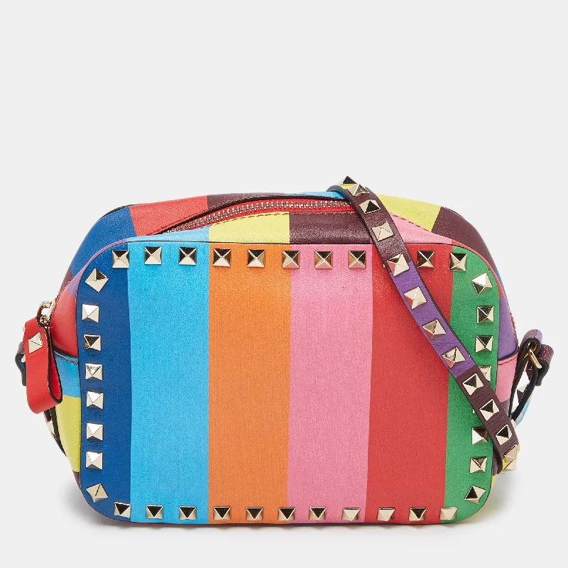 Multicolor Leather Rockstud Camera Crossbody Bag