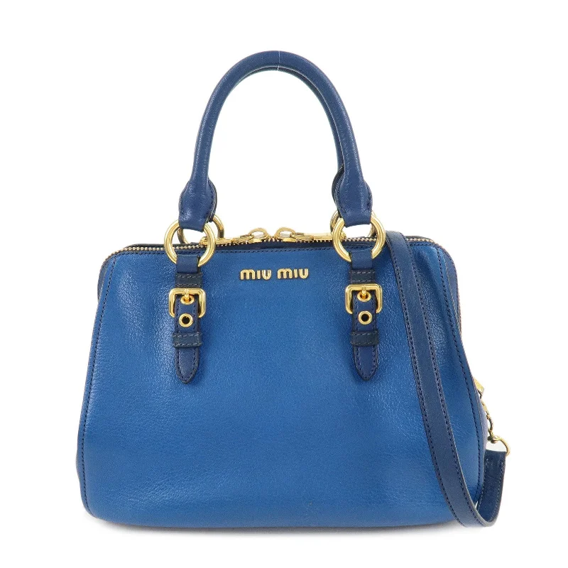 MIU MIU Leather 2Way Shoulder Bag Hand Bag Blue Gold HDW