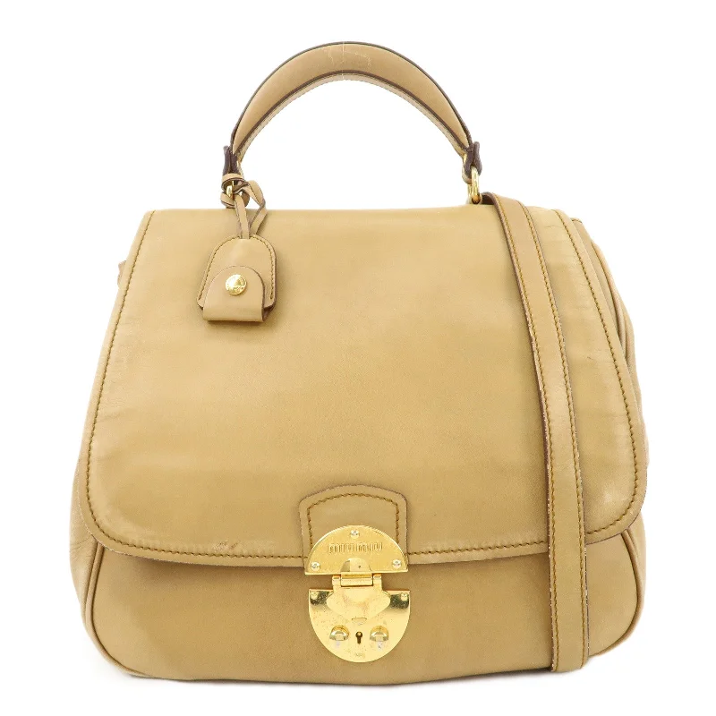 MIU MIU Leather 2Way Shoulder Bag Hand Bag Beige