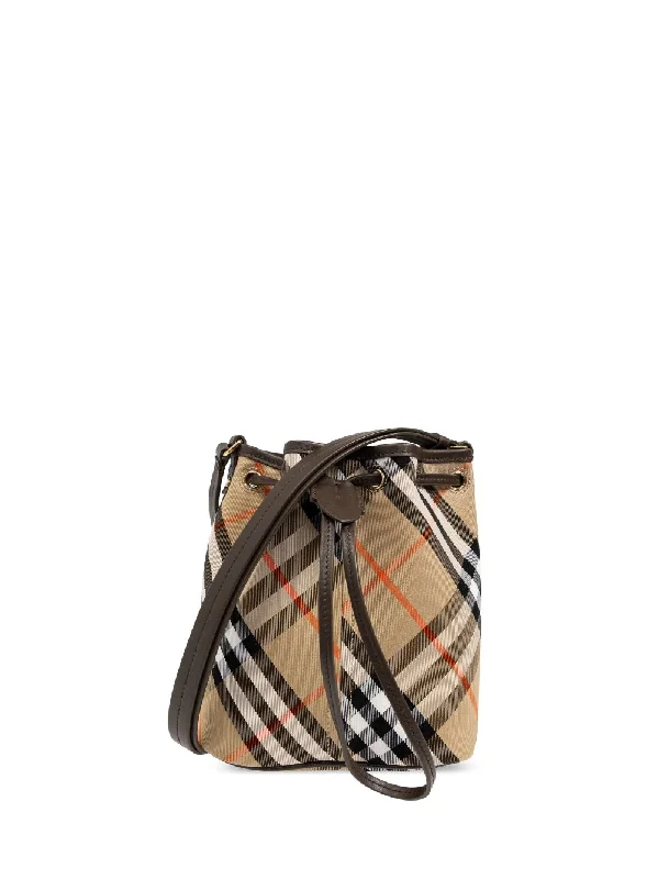 Women's Beige Check Pattern Drawstring Bag in Sand | Size UNI | 8093804 Color B9368