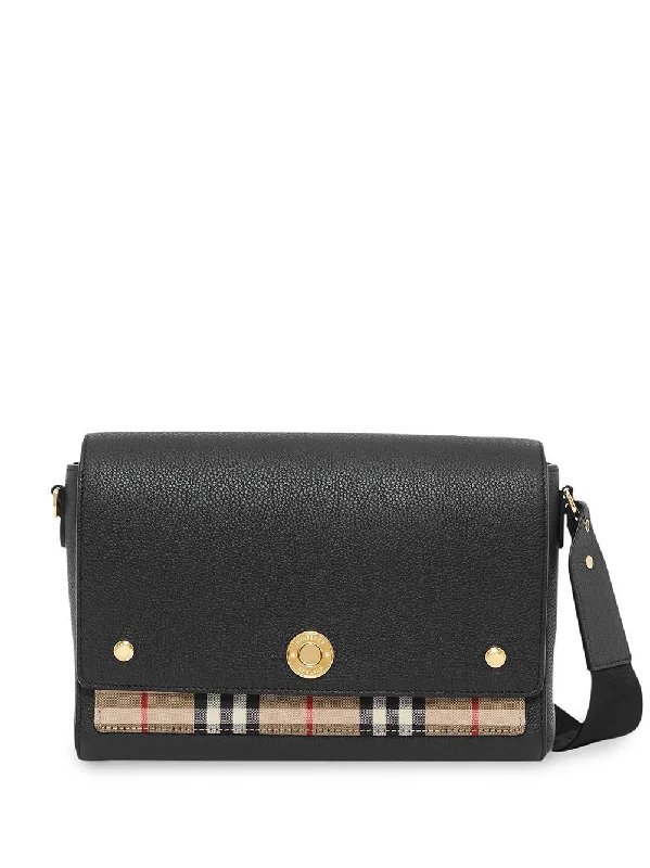 Women's Medium Note Bag In Leather And Vintage Check in Black | 8021110 Color A1189