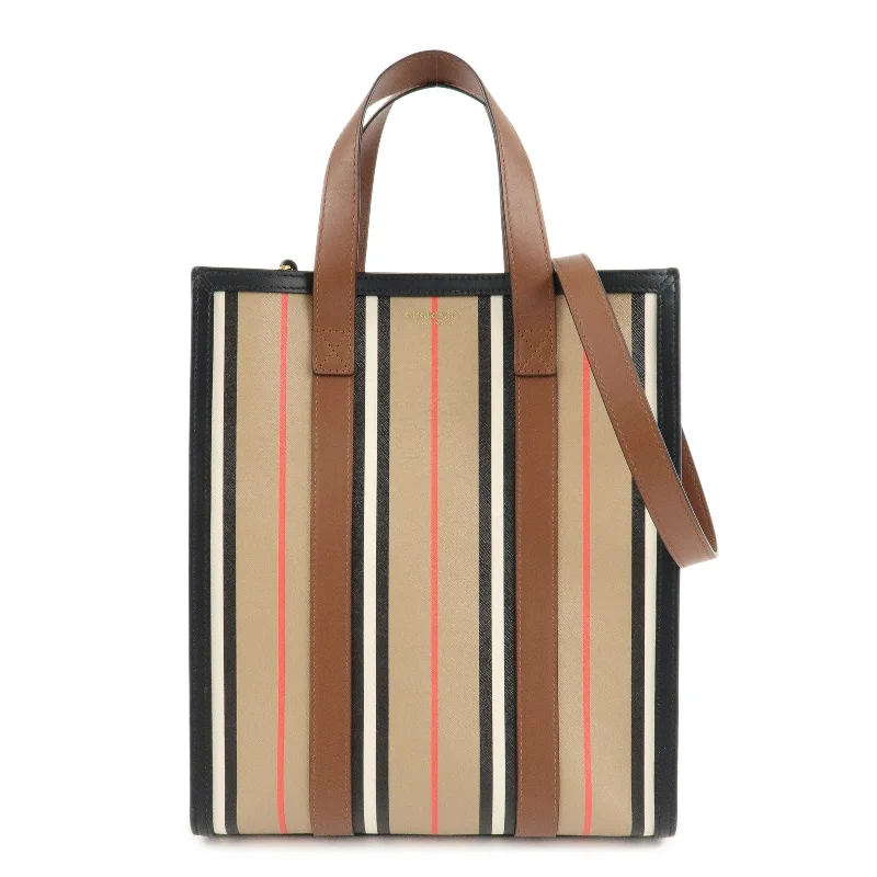 BURBERRY PVC Leather Icon Stripe 2Way Tote Bag Hand Bag