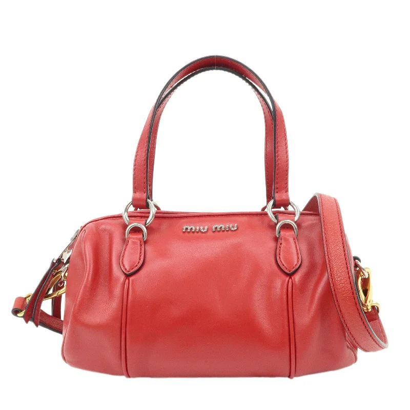 MIU MIU Logo Leather 2Way Shoulder Bag Hand Bag Red 5BH152