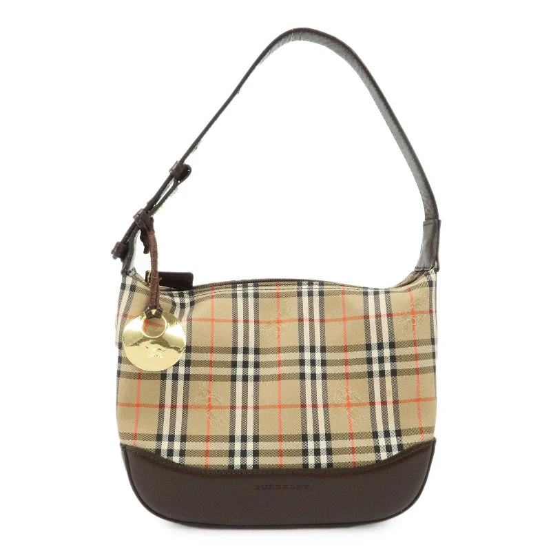 BURBERRY Nylon Leather Nova Plaid Shoulder Hand Bag Beige Black