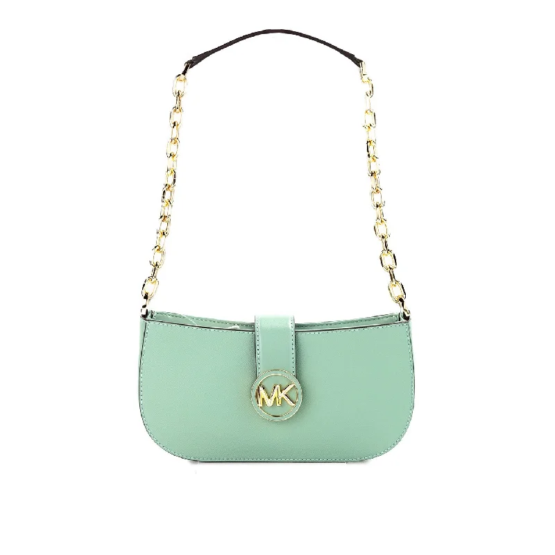 Michael Kors Carmen Small Sea Green Leather Pouchette Shoulder Crossbody Purse