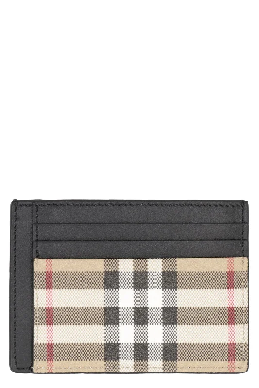 Men's Checked Motif Card Holder in Beige | 8065631137956 Color A7026