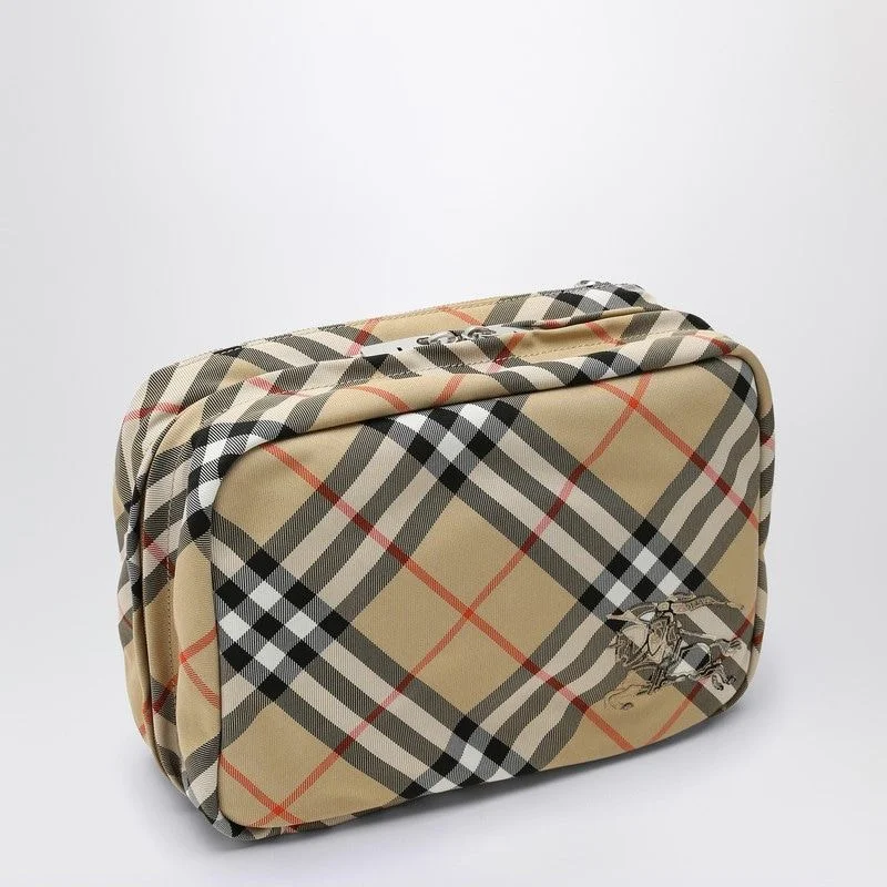 Men's Check Travel Pouch in Beige | 8092707158564