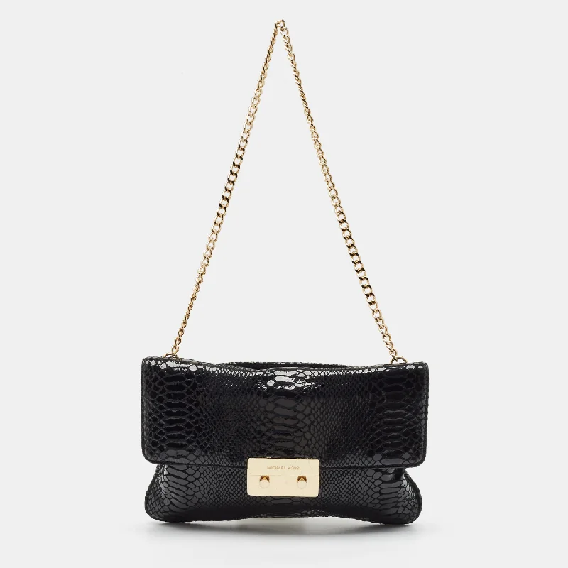 Black Snakeskin Embossed Leather Sloan Slim Shoulder Bag