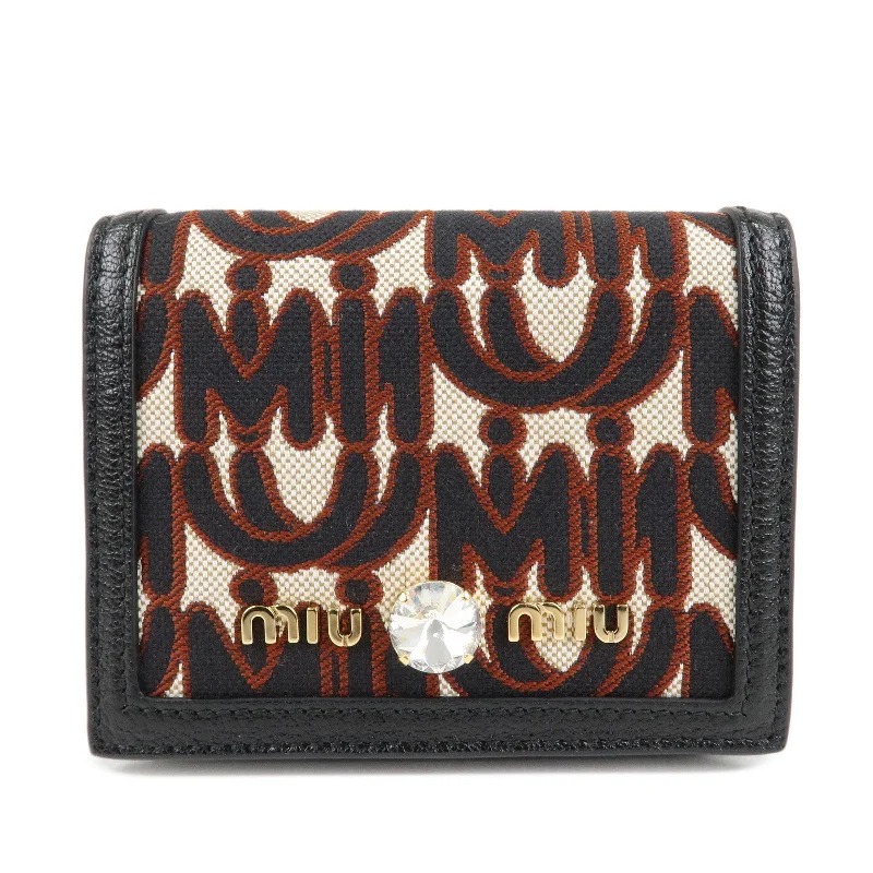 MIU MIU Canvas Leather Bijoux Bi-fold Wallet Brown Black 5MV204