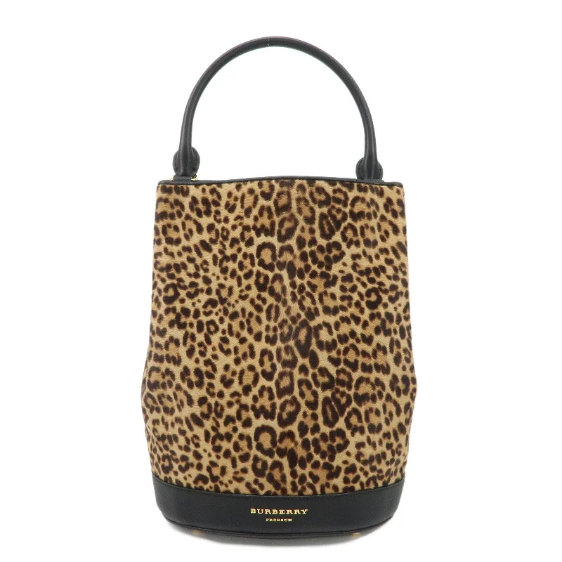 BURBERRY Unborn Calf Leather Bucket Bag Shoulder Bag Leopard