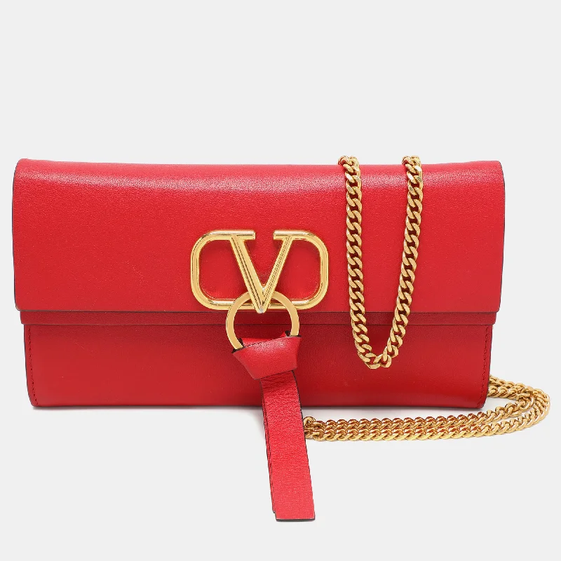 Red Leather VRing Shoulder Bag