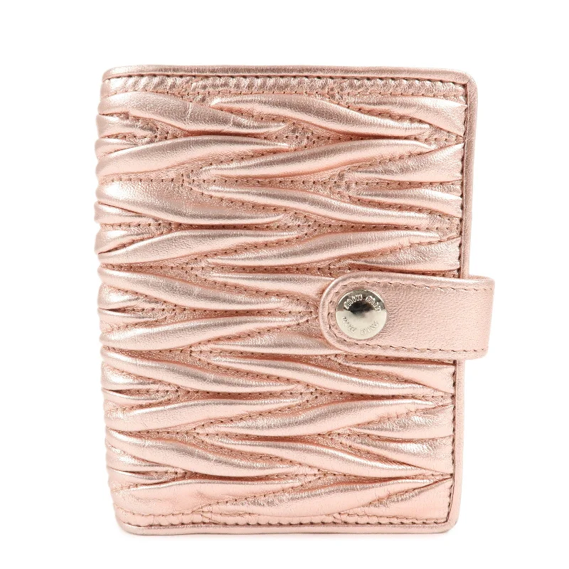 MIU MIU Matelasse Leather Bi-fold Wallet Metalic Pink 5MV016