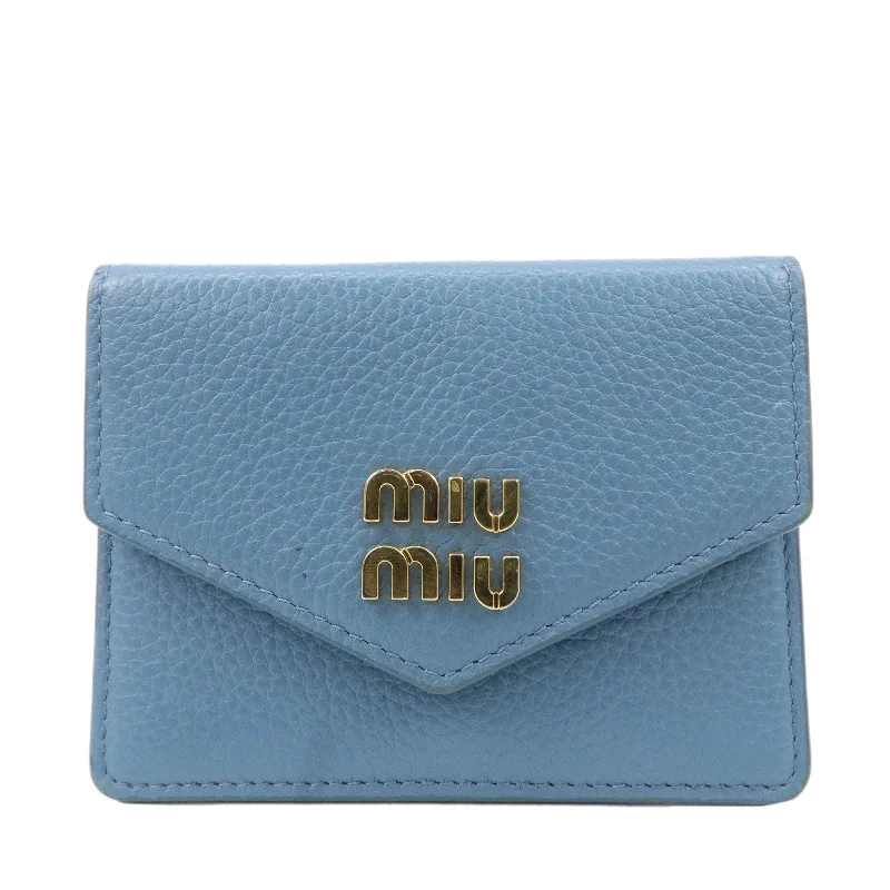 MIU MIU Vitello Dino Leather Card Case Light Blue 5MF031