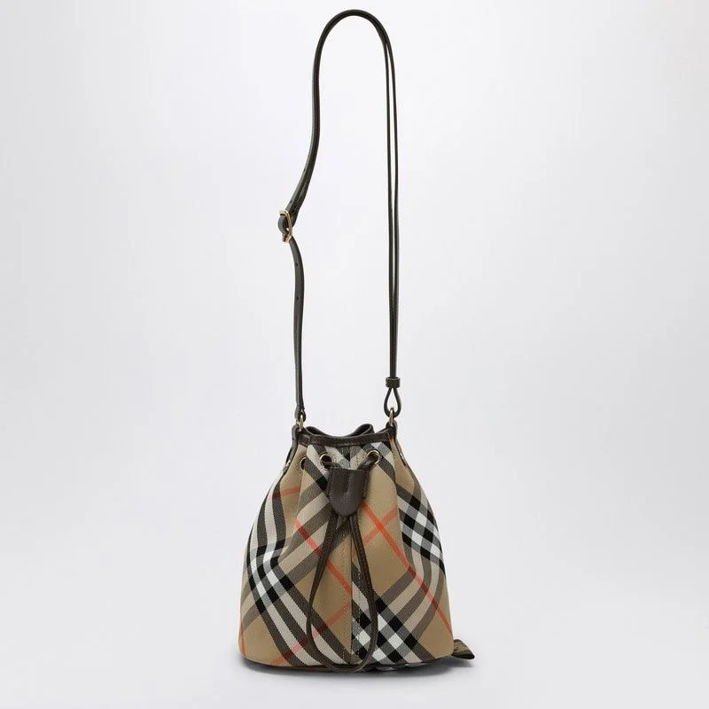 Women's Check Mini Bucket Bag in Beige | 8093804159199 Color B9368