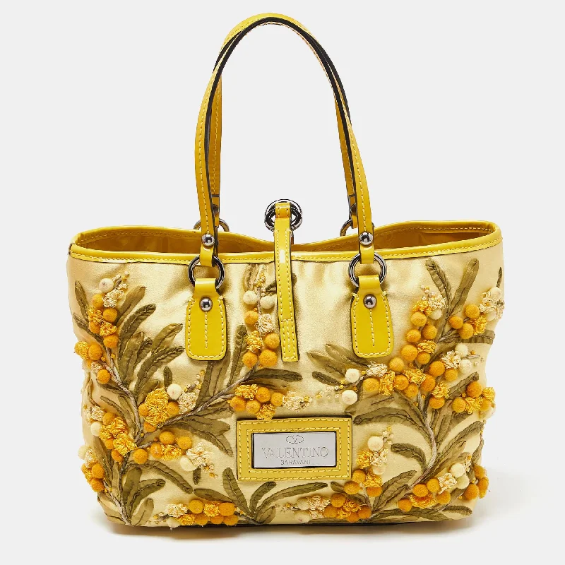 Yellow Satin and Patent Leather Applique Tote