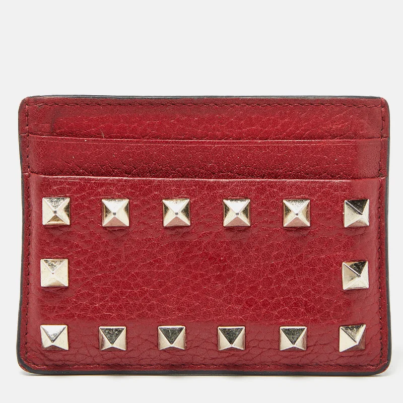 Red Leather Rockstud Card Holder