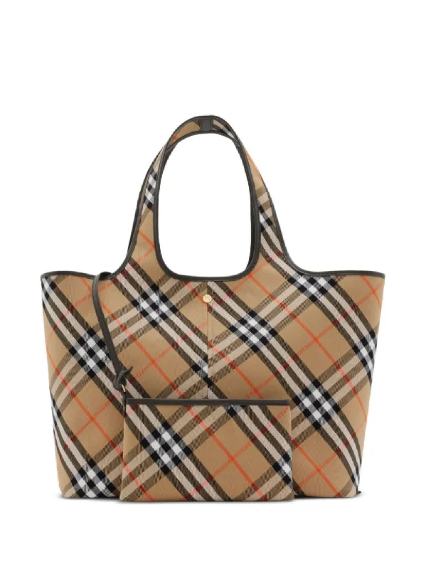 Women's Check Tote Bag in Beige | 8093976159199