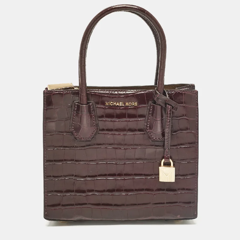 Purple Croc Embossed Leather Mini Mercer Tote