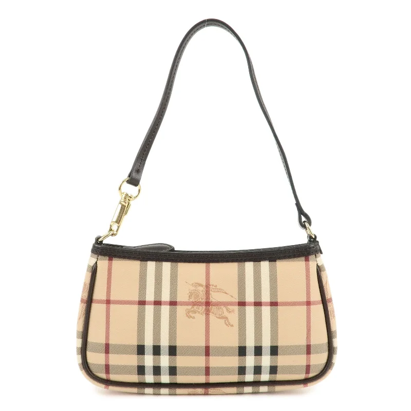 BURBERRY Canvas Leather Nova Plaid Shoulder Bag Hand Bag Brown