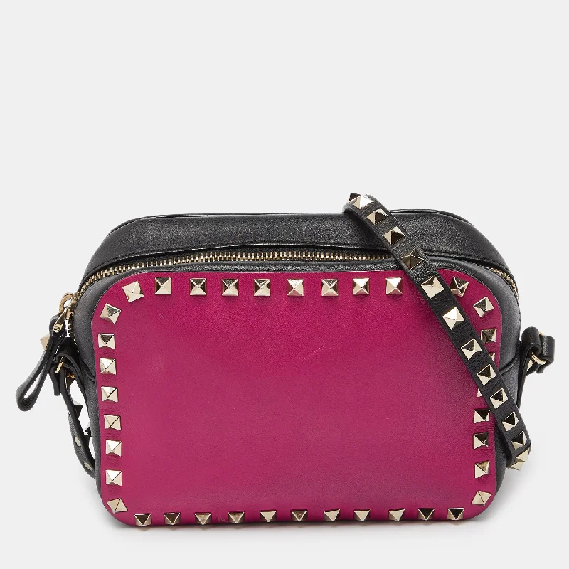 Pink/Black Leather Rockstud Camera Bag