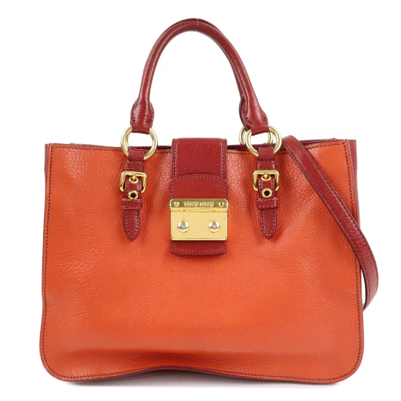 MIU MIU Leather MADRAS BICOLORE 2WAY Bag Hand Bag Orange