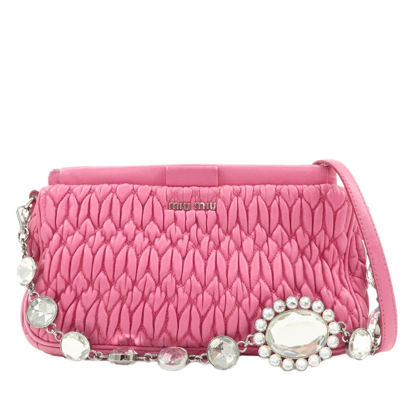 MIU MIU Matelasse Leather Bijou Shoulder Bag Hand Bag Pink