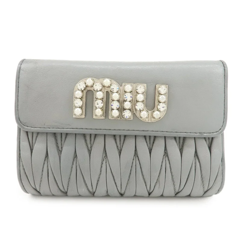 MIU MIU Matelasse Leather Bijoux Studs Tri-fold Wallet Gray