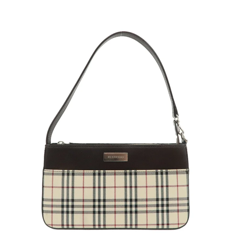 BURBERRY Canvas Leather Nova Plaid Shoulder Bag Beige Brown