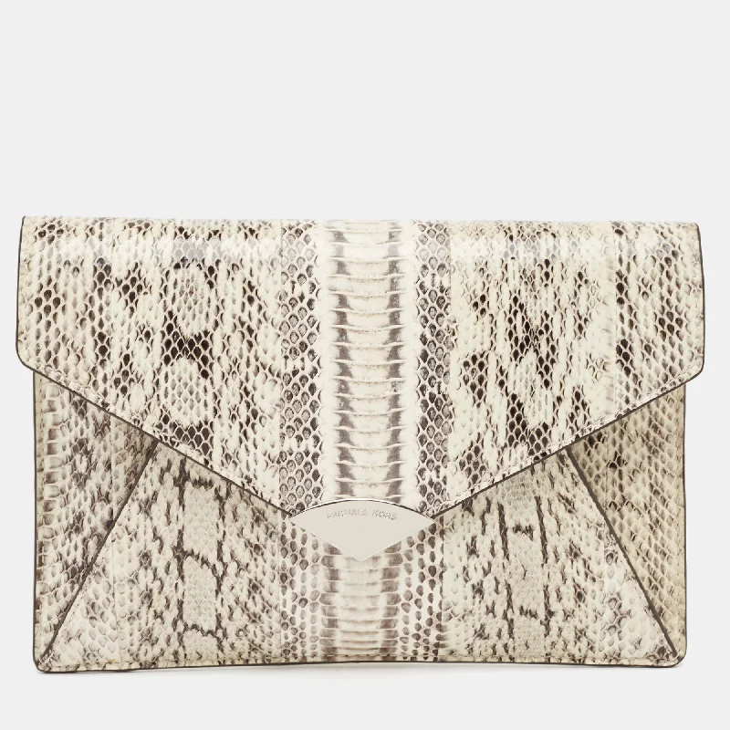 White/Black Watersnake Leather Barbara Envelope Clutch