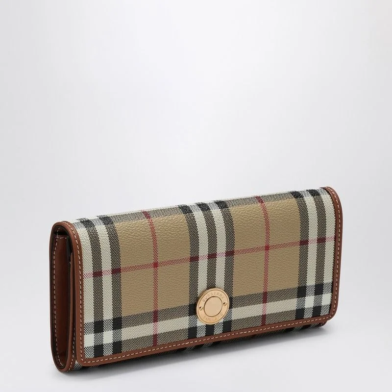 Women's Continental Wallet Check Pattern in Beige | 8094421155142