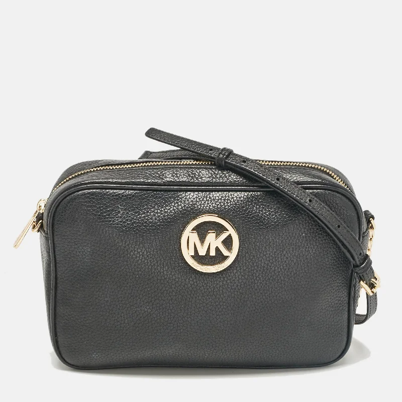 Black Leather Camera Crossbody Bag