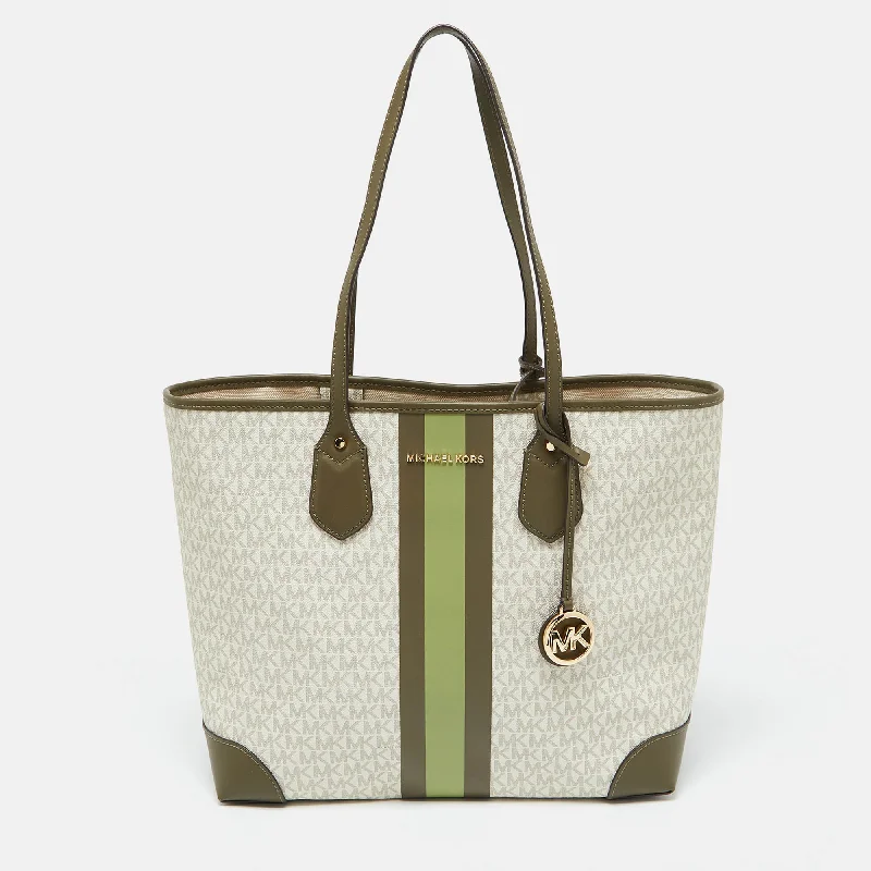 White/Green Signature Coated Canvas and Leather Large Jet Set Tote